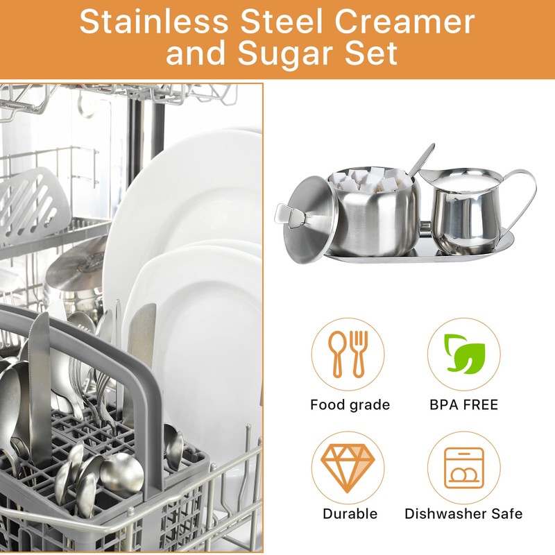 Sugar and Creamer Set, Coffee Serving Set, Stainless Steel Latte