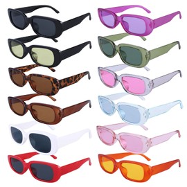 Pack of 12 Vintage Rectangular Sunglasses for Men and Women, Fashion Sunglasses, Party Sunglasses, Retro Glasses with UV Protection Sunglasses, Neon Glasses, Colourful Sunglasses for Outdoor Travel
