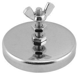 Master Magnetics RB50B2NWX5 Ferrite/Low Carbon Steel Round Base Magnet Fastener with Bolt and Wing Nut, Chrome Plate, 2.04" Diameter, 1.25" Total Height, 35 lb, Silver (Pack of 5)