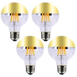 Lxcom Lighting Half Chrome Gold LED Light Bulb 7W Dimmable G80 Globe Bulbs with Mirror 70W Equal Warm White 2700K E26 Base G25 Reflected Light Filament Vintage Edison Bulbs for Home Lighting, 4 Pack