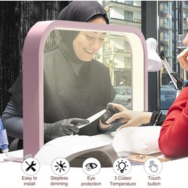 zyiesrsq Half Moon Nail Desk Lamp, 45W LED Nail Tech Desk Light with Phone Holder, Half Moon Nail Light 3000-6000K Adjustable Brightness, Nail Table Arch Lamp, for Manicure Lash Eyelas (Pink)