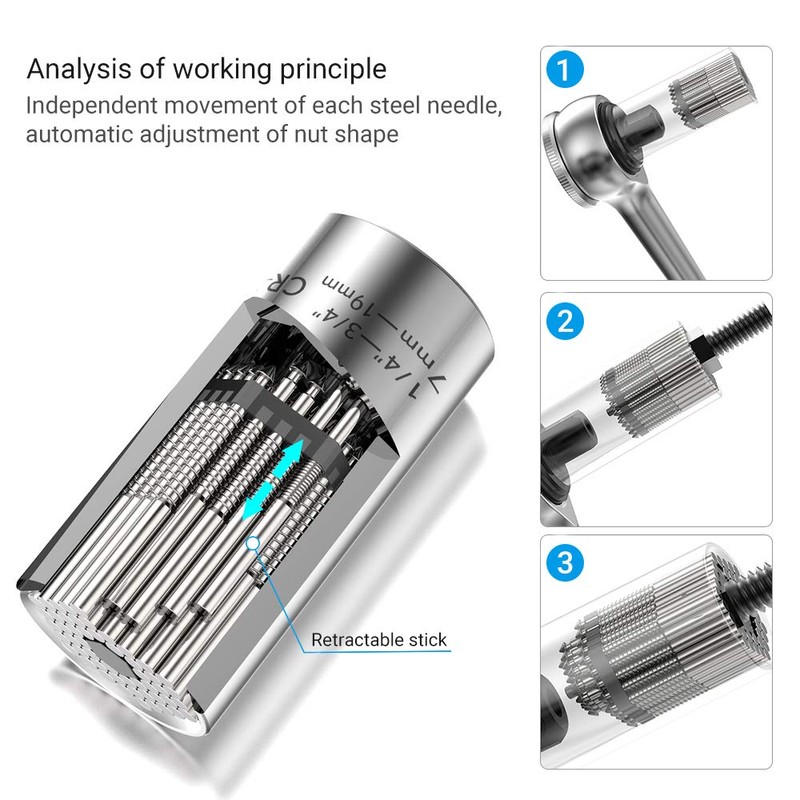 MAEXUS Universal Socket, Universal Socket, Fits 7-19mm (1/4-3/4 inch) with