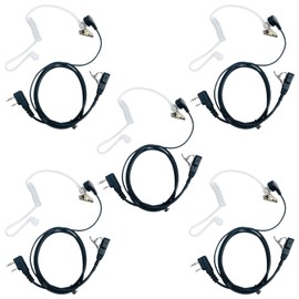 Earphmice Walkie Talkie Earpiece with Mic PTT 2 Pin Air Acoustic Tube Earpiece Headset Compatible with Baofeng UV-5R Retevis H-777 RT21 RT22 Arcshell AR-5 Two Way Radios (5 Pack)
