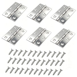 6 Pcs 2.5 Inch Stainless Steel Door Hinges, Silver Door Cabinet Hinge with Screws for Tool Boxes Storage Boxes, Woodening and Other Crafts DIY Projects