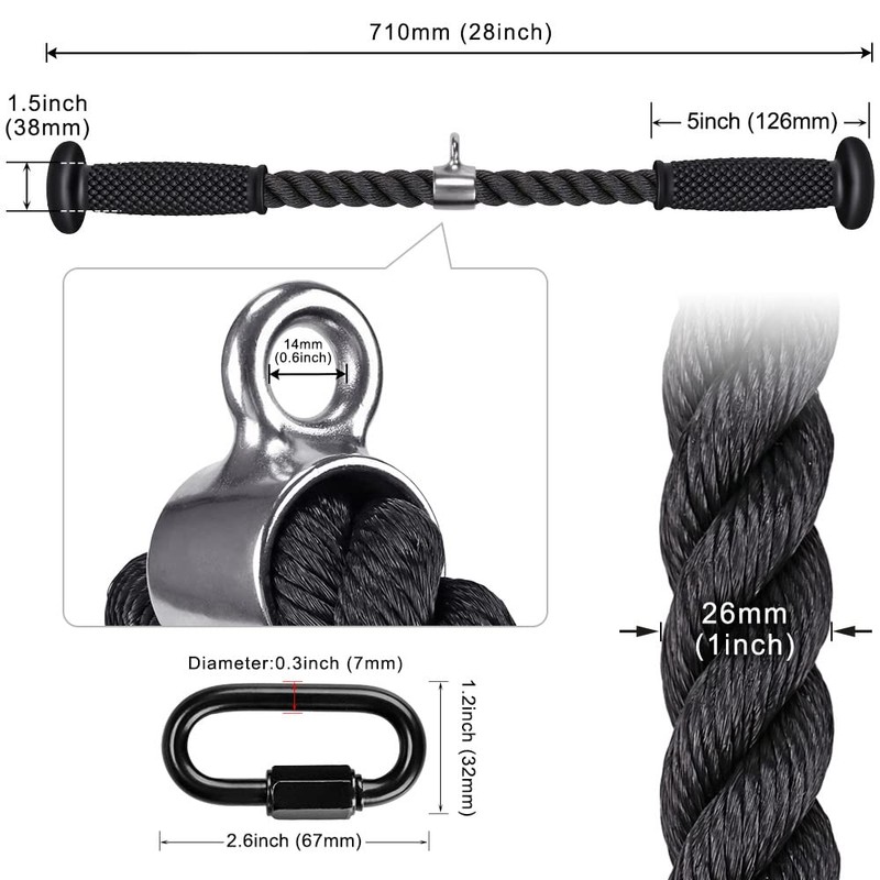 Kipika Tricep Rope 71cm, Rope Pull Down Attachment for Cable