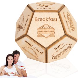 Wooden Dodecahedron Food Dice Decider, 12 What to Eat for Dinner Decision Dice Date Night Ideas, Valentine's Day Gifts for Couple, Her, Him, Wife, Husband, Anniversary Gag Gifts for Lovers