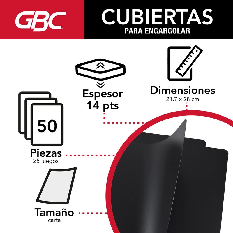 GBC P3562 Cubierta, 50 piezas, liso negro