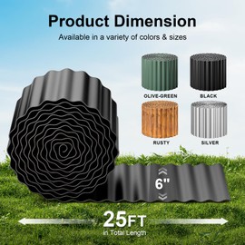 Land Guard Corrugated Garden Edging Border, 6"×25' Landscape Paver Edging, Tall Landscape Edging, Fence for Garden, Flower Bed, Lawn and Landscape Edging (Black)
