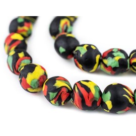TheBeadChest Rasta Fused Recycled Glass Beads 14mm Ghana African Multicolor Round Large Hole 26 Inch Strand Handmade Fair Trade