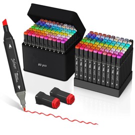 80/100/120/168 Colors Alcohol Markers Dual Tip Art Markers for Kids Marker Pens with Pen Holder and Case for Adult Painting Supplies Perfect for Painting, Coloring Book, Sketching and Drawing:_80 colors