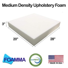 Foamma 3" x 20" x 28" Medium Density Upholstery Foam (Chair Cushion Foam for Dining Chairs, Wheelchair Seat Cushion Replacement) Made in USA!