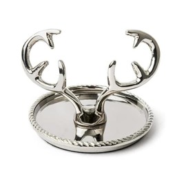 Antler Trinket Dish Ring Holder Jewelry Decorative Deer Tray Silver Antelope Vanity Decor Organizer for Earrings Necklace Return Gifts for Her on Birthday Anniversary Mother's Day
