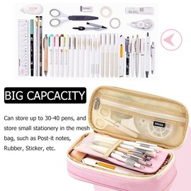 Large Capacity Pencil Case Durable School Student Pen Holder Organizer Stationery Makeup Cosmetic Pouch for Girls, 22x11cm (Upgraded Version-Lt. Pink)