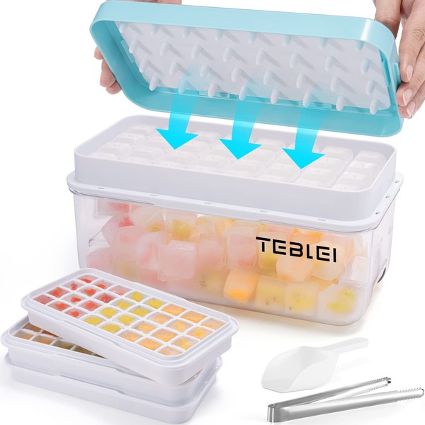 TEBLEI Ice Cube Tray with Lid and Bin, 96Pcs Mini