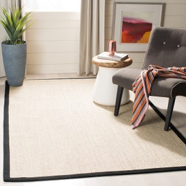 SAFAVIEH Natural Fiber Collection Area Rug - 4' Square, Marble & Black, Border Sisal Design, Easy Care, Ideal for High Traffic Areas in Living Room, Bedroom (NF143A)