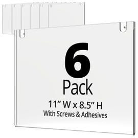 DuraClear Acrylic Sign Holder 8.5 x 11 Wall Mount - Premium Hanging Sign Holder with Mounting Essentials - Landscape - 6 Pack