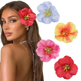 BelleVive 4 Pieces Hawaiian Flower Hair Clips for Women, Plumeria Hibiscus Hair Clips, Artificial Flower Hair Clips, Hibiscus Claw Clip Hair Accessories for Holiday, Beach Party
