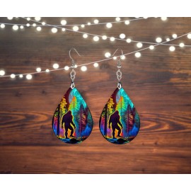Twisted R Design Bigfoot Earrings Full Moon Bigfoot Wood Tear Drop Dangle Earrings Jewelry