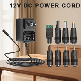 12V Power Supply DC Adapter Charger Replacement with 8 Tips, Universal Regulated Regulated 12Volts 500mA-2000mA Power Supply Cord for LED Strip Light, CCTV Camera, BT Speaker, GPS, Webcam, Router, DVR