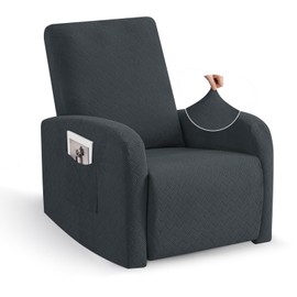 JIVINER 3 Piece Small Recliner Covers for Large Recliner with Pockets Stretch Jacquard Lazy Boy Reclining Couch Cover Soft Furniture Couch Protector with Elastic Bottom (1 Seater Small, Dark Gray)