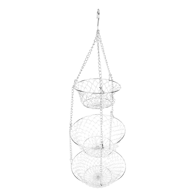 3‑Tier Flower Basket Iron Wire Hanging Vegetable Storage Fruit Organizer