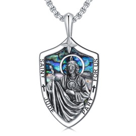 Taioiat St Jude Necklace Jude Medal for Men Women 925 Sterling Silver Saint Jude Amulet Medals Pendant Jewelry Religious Gifts