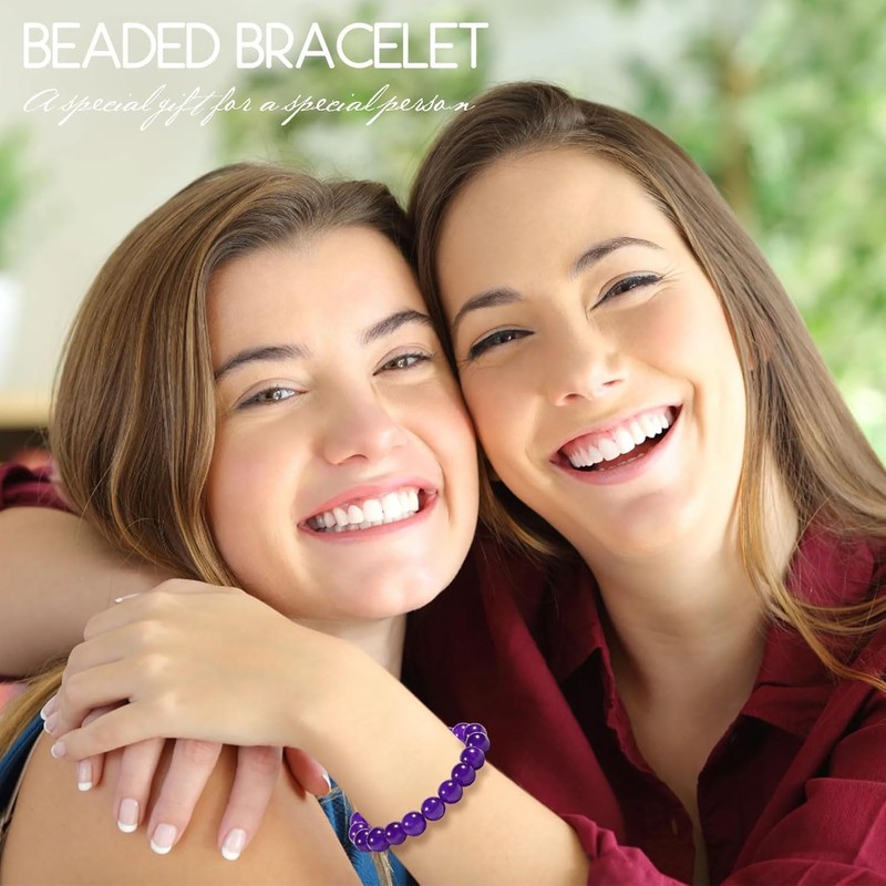 Natural Amethyst Bracelet for Women Men, 10mm Purple Amethyst Crystal