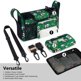 TOPDesign Universal Baby Stroller Organizer, Stroller Caddy with Detachable Mesh Bag & Heightened Insulated Cup Holders & Non-Slip Secure Hooks Accessories, Fits Most Strollers (Pandas)