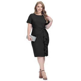 Hanna Nikole Womens Plus Size Elegant Ruched Work Office Business Bodycon Pencil Dress 24W Black