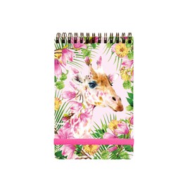 Lola Design - Top Spiral Notepad with Elastic Closure, Giraffe Pattern - Perfect for Jotting Down Notes, Shopping Lists, Reminders - 185x120x10mm, 150 Tear-off Pages