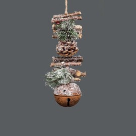 SHATCHI 33cm Garland with Rustic Jingle Bells Wooden Sticks, Berries and Pinecones Christmas Home Wall Door Hanger Sleigh Bells Xmas Holiday Hanging Decorations