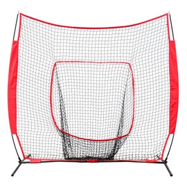 Hikeen Baseball Softball Practice Net for Batting and Pitching, 7'x7' Hitting Net with Bow Frame and Strike Zone, Portable Baseball Training Equipment for All Age
