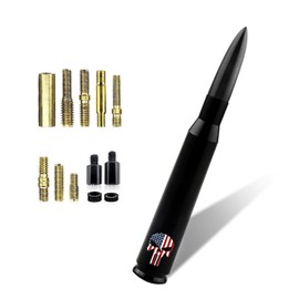 Arwrilt Car Bullet Antenna, Skull American Flag Pattern Truck Bullet Antenna, Car Truck Exterior Decoration Accessories, for GM Chevy Silverado 1500 3500 HD Avalanche GMC Sierra 1500 3500 (Black)