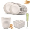 Kitchen Wheat Straw Dinnerware Sets (33pcs) Attached cleaning brush,Service For