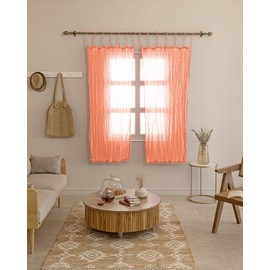 TARAN LIVING - Juego de 2 paneles de cortina traslúcidos de algodón 100% natural, lavable, para ventana, para cocina, recámara y sala de estar, color naranja, ventana, 42 x 63 pulgadas