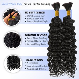 Human Braiding Hair for Boho Braids Two Bundles 100G Bulk Human Hair for Braiding Knotless #1B Natural Black Boho Braids Curly Human Hair Extensions No Weft Bundles Wet and Wavy Braiding Hair 24 Inch