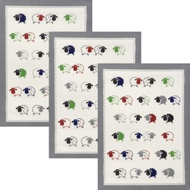 Kracht Tea Towel "Sheep" Pack of 3 Half-Linen Sheep Size 50 x 70 cm