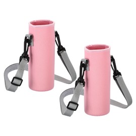 PATIKIL 67mmx185mm Water Bottle Sling Bag, 2 Pack Neoprene Portable Insulated Bottle Holder Carrier with Adjustable Shoulder Strap, Pink