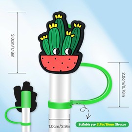 8Pcs Cactus Straw Toppers for Tumbles, 10mm Straw Cover Caps Compatible with 30&40 Oz Tumbler with Handle, Drinking Straw Covers Cap for Tumbles Cups Accessories (Cactus)