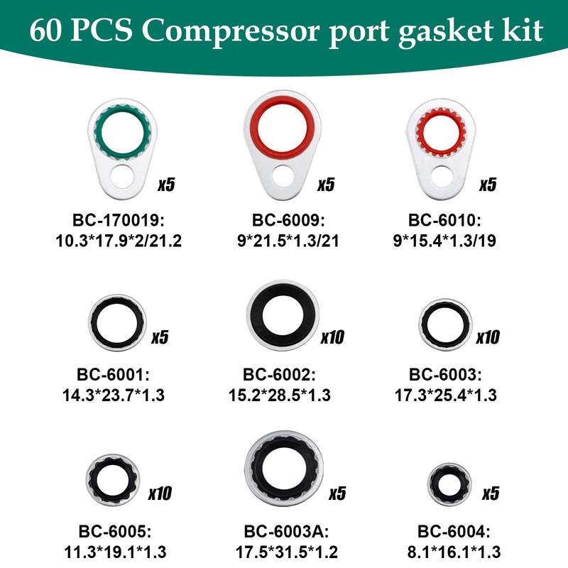 XIHIRCD 60pcs Car A/C Compressor Gasket Kit, Nitrile Rubber O-Rings,