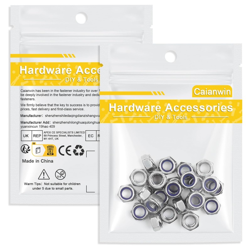 M8 Nuts DIN985 Nylock Nuts (Pack of 10) Caianwin 8mm