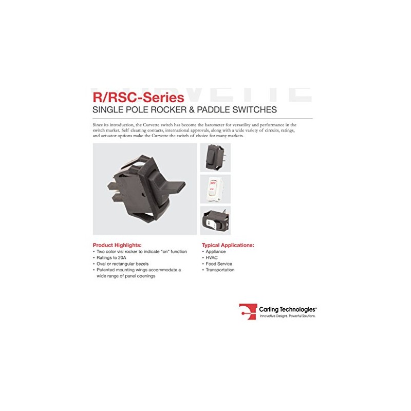 Carling Technologies RA901-VB-B-9-V X2 Switch, Rocker, Spst, 16A, 250V, Black