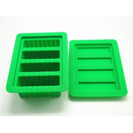 pizety Large 4 Cavities Green Silicone Butter Mold with Lid, 12 oz, Rectangular Prism Shape