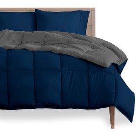 Bare Home Reversible Comforter - King/California King - Goose Down Alternative - Ultra-Soft - Premium 1800 Series - Hypoallergenic - All Season Breathable Warmth (King/Cal King, Dark Blue/Grey)