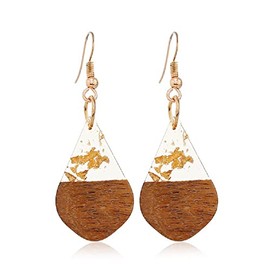 Retro Wooden Resin Geometric Bar Drop Dangle Earrings Layered Leopard for Women Polymer Clay Lightweight Statement Jewelry-H