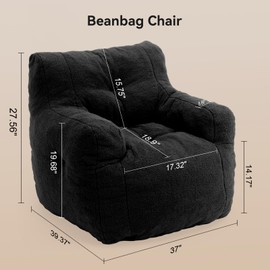 INMOZATA Bean Bag Chair for Adult, 3FT Pre-Filled Soft Teddy Fluffy Lazy Sofa Floor Chair Beanbag for Living Room Playroom Dorm Apartment (Black)