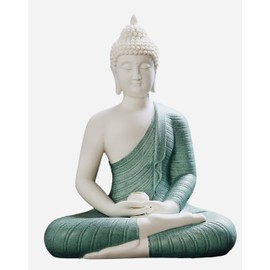 Qinlang 12 inch Green Buddha Statue for Home Decor, Ceramic Meditation Buddha Decoration for Home