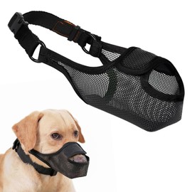 LUCKYPAW Dog Muzzle, Mesh Muzzle for Large Medium Small Dogs Allows Full Pant Drinking Mouth Cover to Prevent Biting Chewing Scavenging Adjustable Breathable Mouth Guard(Black,XXL)