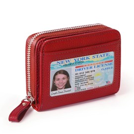DELIRSTYIN Genuine Wallet Women RFID Blocking Card Holder, Small Leather Womens Wallet with Zipper ID Window Coin Pocket