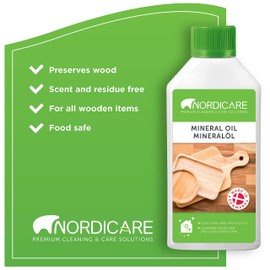 Nordicare Food Grade Mineral Oil - Tasteless and Odourless Cutting Board Oil - Suitable for Wood and Bamboo Countertops, Cutting Boards and Blocks, Stainless Steel, Stone (17oz)